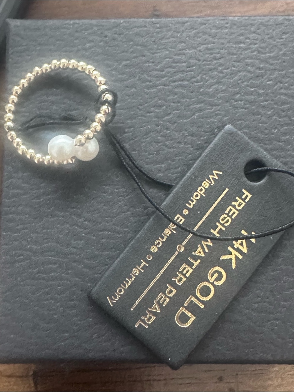 14K Gold Beaded Pearl Accent Ring - Gold